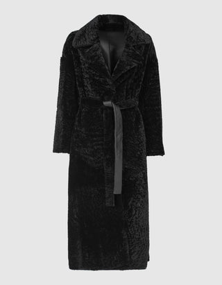 Wende-Shearling-Leder-Mantel Rien mit Bindegürtel