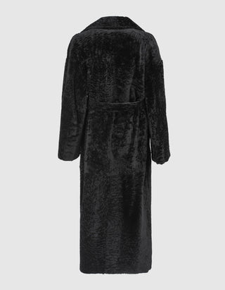 Wende-Shearling-Leder-Mantel Rien mit Bindegürtel