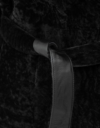Wende-Shearling-Leder-Mantel Rien mit Bindegürtel