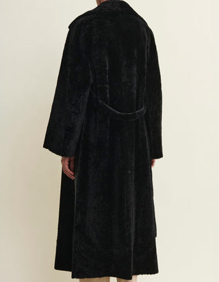 Wende-Shearling-Leder-Mantel Rien mit Bindegürtel