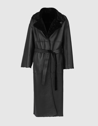 Wende-Shearling-Leder-Mantel Rien mit Bindegürtel