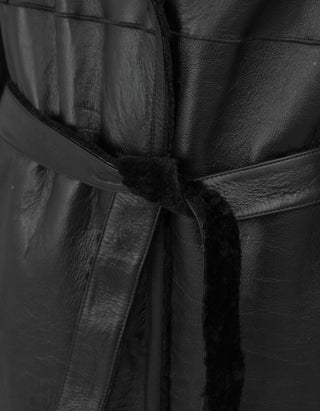 Wende-Shearling-Leder-Mantel Rien mit Bindegürtel