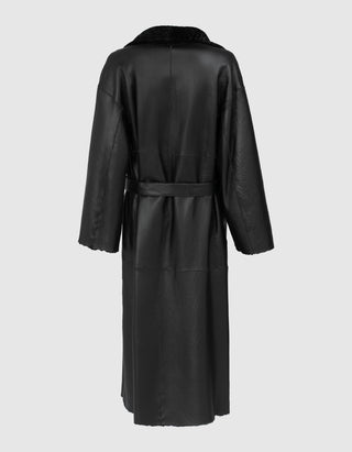 Wende-Shearling-Leder-Mantel Rien mit Bindegürtel