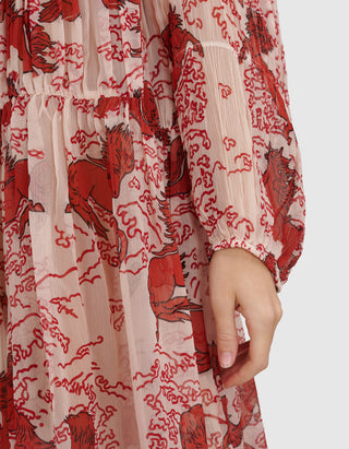 Gemustertes Kleid Juno Rouge Pegasus mit Raffungen