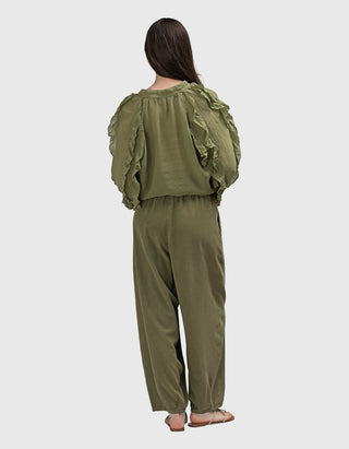 Bluse mit Rüschen und Perlen-Bändern