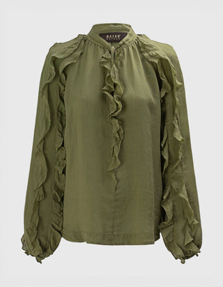 Bluse mit Rüschen und Perlen-Bändern