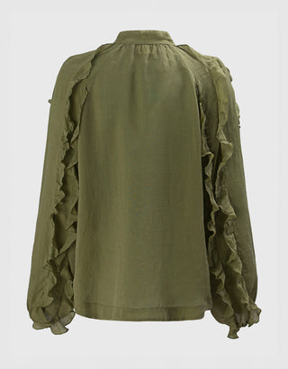 Bluse mit Rüschen und Perlen-Bändern