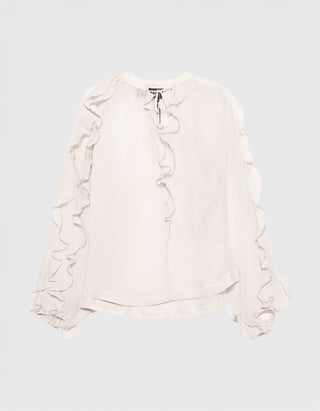 Bluse mit Rüschen und Perlen-Bändern