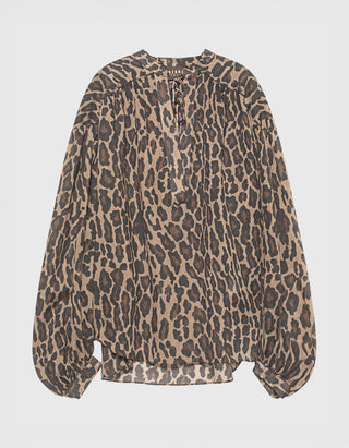 Gemusterte Bluse mit Perlen-Bändern