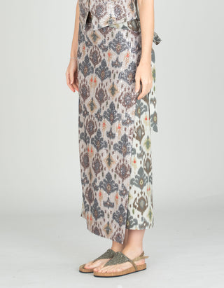 Gemusterter Wickel-Midi-Rock mit Pailletten-Verzierung