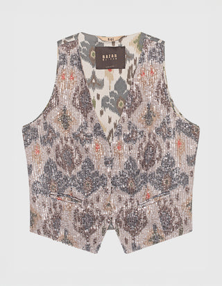 Gemusterte Weste mit Pailletten-Verzierung