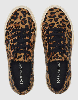 Leo-Leder-Sneaker mit Fell-Besatz