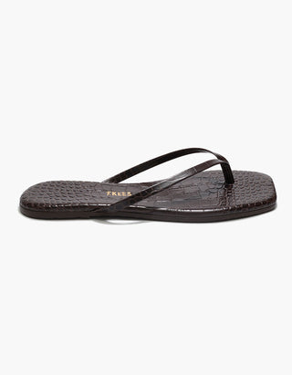 Leder-Flip Flops Square Toe Lily mit Kroko-Optik