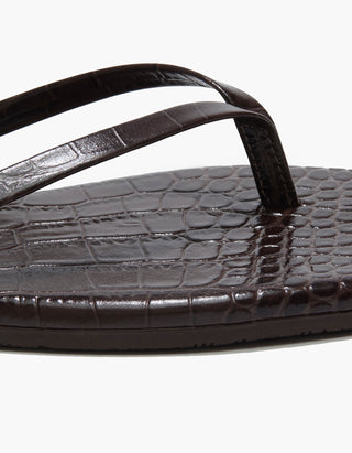 Leder-Flip Flops Square Toe Lily mit Kroko-Optik