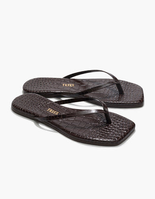 Leder-Flip Flops Square Toe Lily mit Kroko-Optik