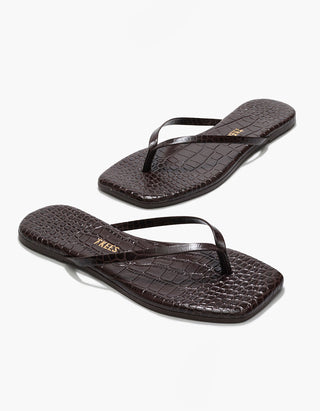 Leder-Flip Flops Square Toe Lily mit Kroko-Optik