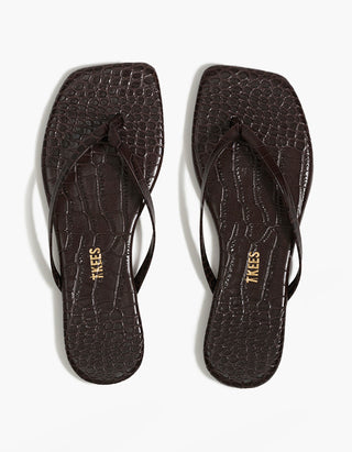 Leder-Flip Flops Square Toe Lily mit Kroko-Optik