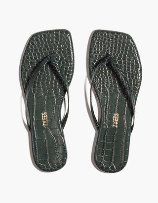 Leder-Flip Flops Square Toe Lily mit Kroko-Optik