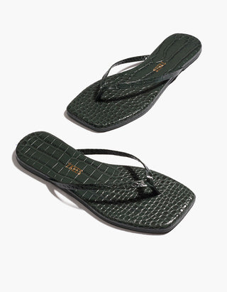 Leder-Flip Flops Square Toe Lily mit Kroko-Optik