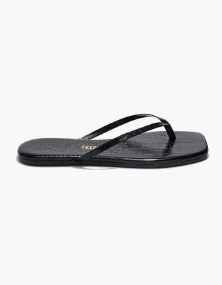 Leder-Flip Flops Square Toe Lily mit Kroko-Optik