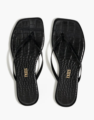 Leder-Flip Flops Square Toe Lily mit Kroko-Optik