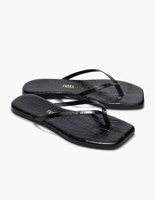 Leder-Flip Flops Square Toe Lily mit Kroko-Optik