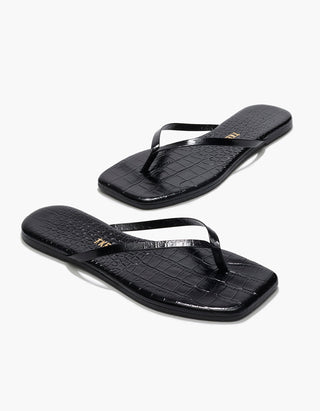 Leder-Flip Flops Square Toe Lily mit Kroko-Optik