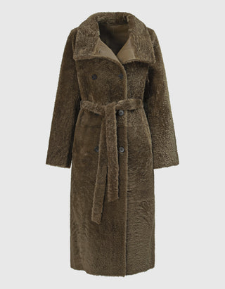 Doppelreihiger Lammleder-Shearling Wendemantel