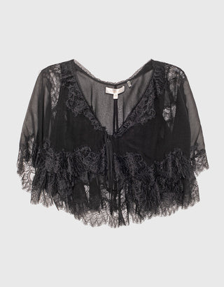 Seiden-Kurzarm-Bluse Thessisa mit Spitze