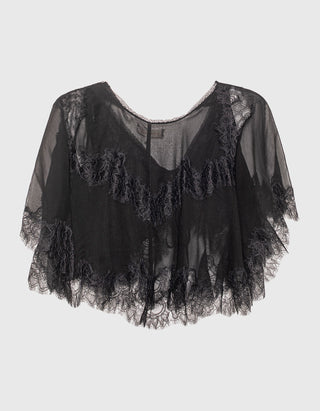 Seiden-Kurzarm-Bluse Thessisa mit Spitze