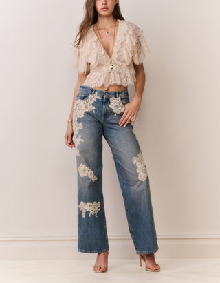 Cropped Spitzen-Top Caper mit Volants
