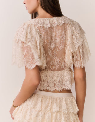 Cropped Spitzen-Top Caper mit Volants