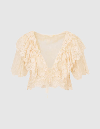 Cropped Spitzen-Top Caper mit Volants