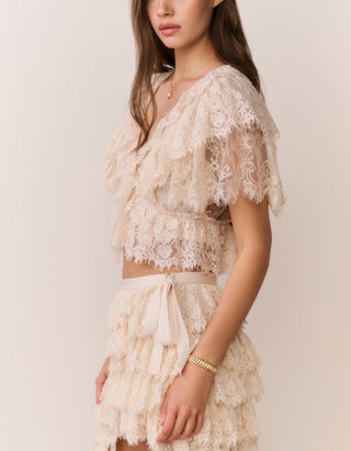Cropped Spitzen-Top Caper mit Volants