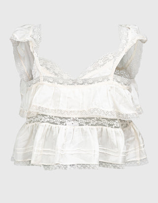 Cropped-Seiden-Top Linata mit Spitzen-Details