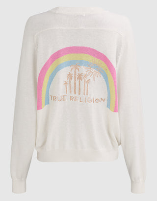 Bestickter Raglan-Pullover Rainbow Crew mit Kaschmir- und Seidenanteil