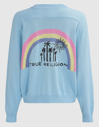 Bestickter Raglan-Pullover Rainbow Crew mit Kaschmir- und Seidenanteil