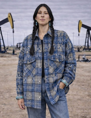 Oversize Flanell-Hemdjacke Flanella mit Stickerei