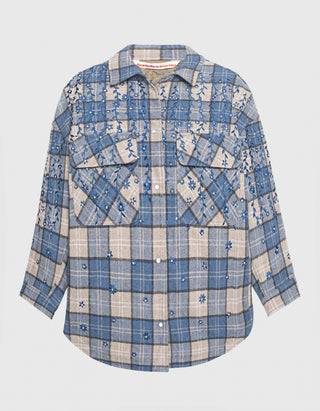Oversize Flanell-Hemdjacke Flanella mit Stickerei