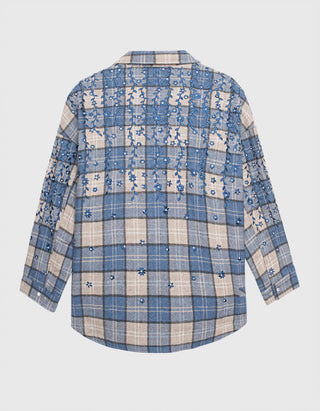 Oversize Flanell-Hemdjacke Flanella mit Stickerei