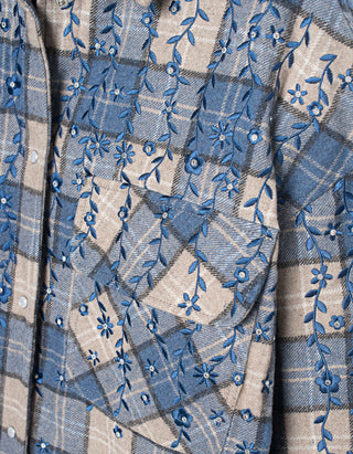 Oversize Flanell-Hemdjacke Flanella mit Stickerei