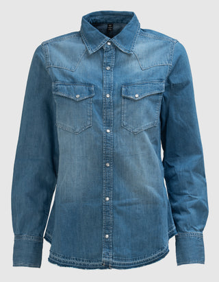 Jeans-Bluse mit offenem Saum