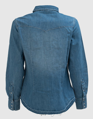 Jeans-Bluse mit offenem Saum
