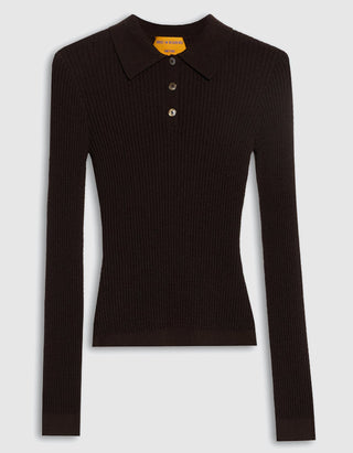 Geripptes Kaschmir-Polo Longsleeve Shrunken