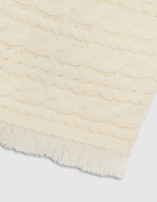 Woll-Kaschmir Zopfstrickpullover Crop Cable mit Fransen