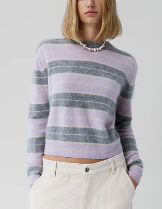 Cropped Oversize Kaschmir-Pullover Grizzly Stripe