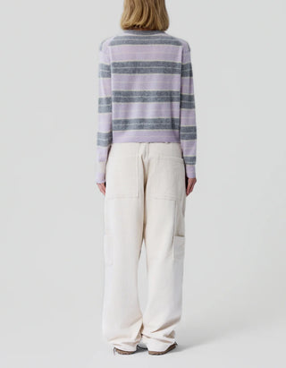 Cropped Oversize Kaschmir-Pullover Grizzly Stripe
