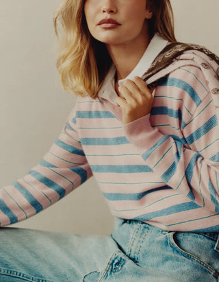 Kaschmir-Pullover Long Polo Collegiate Stripe