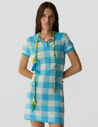 Kariertes Strick-Mini-Kleid Gingham