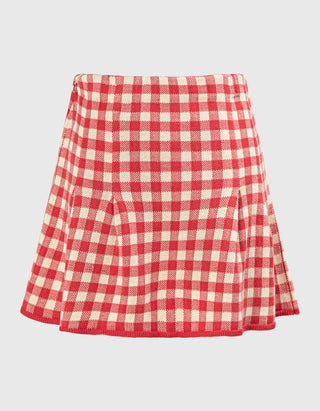 Strick-Mini-Rock Gingham Pleated
